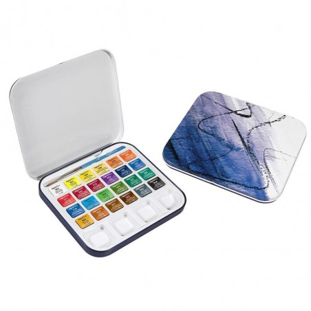 DALER ROWNEY - MINI SET ACQUERELLI DA VIAGGIO 24 COLORI SC. METALLO
