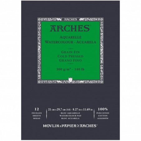 Arches- Blocco Enc 21x29,7 12H Aquarelle 100% Fine 300 g Blanc Nat