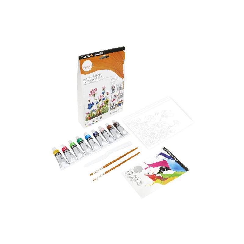 Daler Rowney Simply Set Colori A Tempera 25 Tubi Con Accessori | Kit Pittura Per Studenti Con Tela E Pennelli
